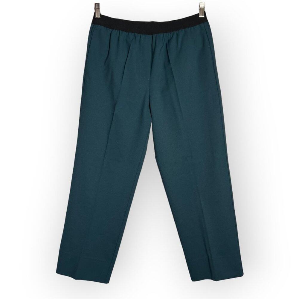 Jucca 365 Cigarette Pants SIZE L Teal High Rise Elastic Waist Ankle Crop Italy